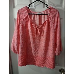 Kim Rogers Top Size PXL Pink And White 3/4 Sleeve